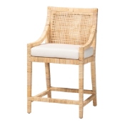 bali & pari Alexis Natural Rattan Counter Stool - Handcrafted Wingback Counter Chair with Woven Back and Removable Seat Cushion, Coastal Boho Style Seating for Kitchen Island or Dining Area
